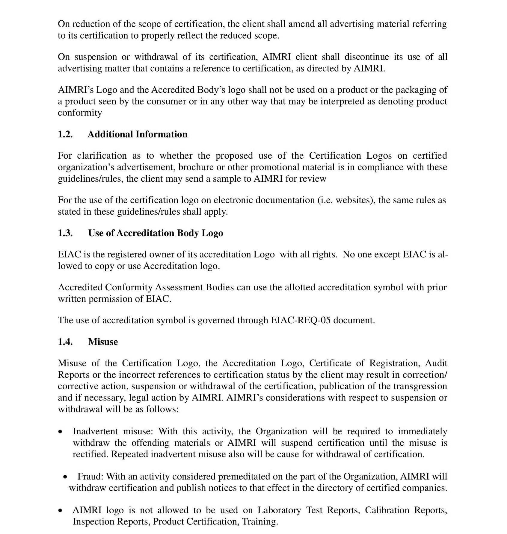 Use of Logo & Certificate