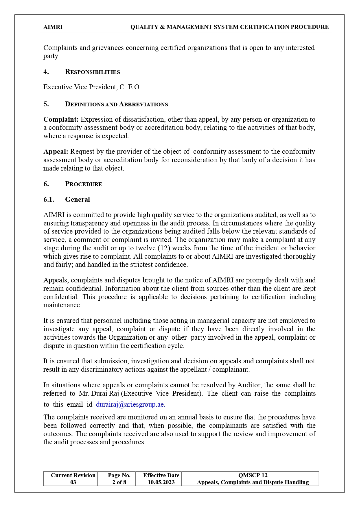 Appeals & Complaints Process