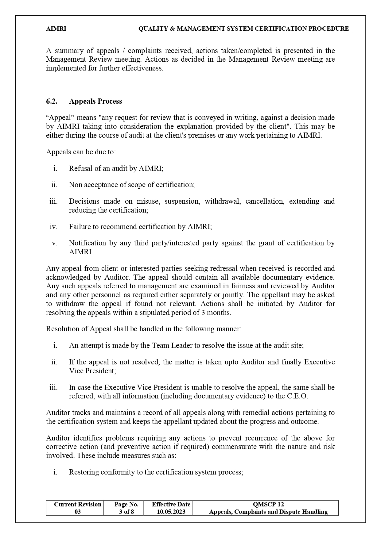 Appeals & Complaints Process